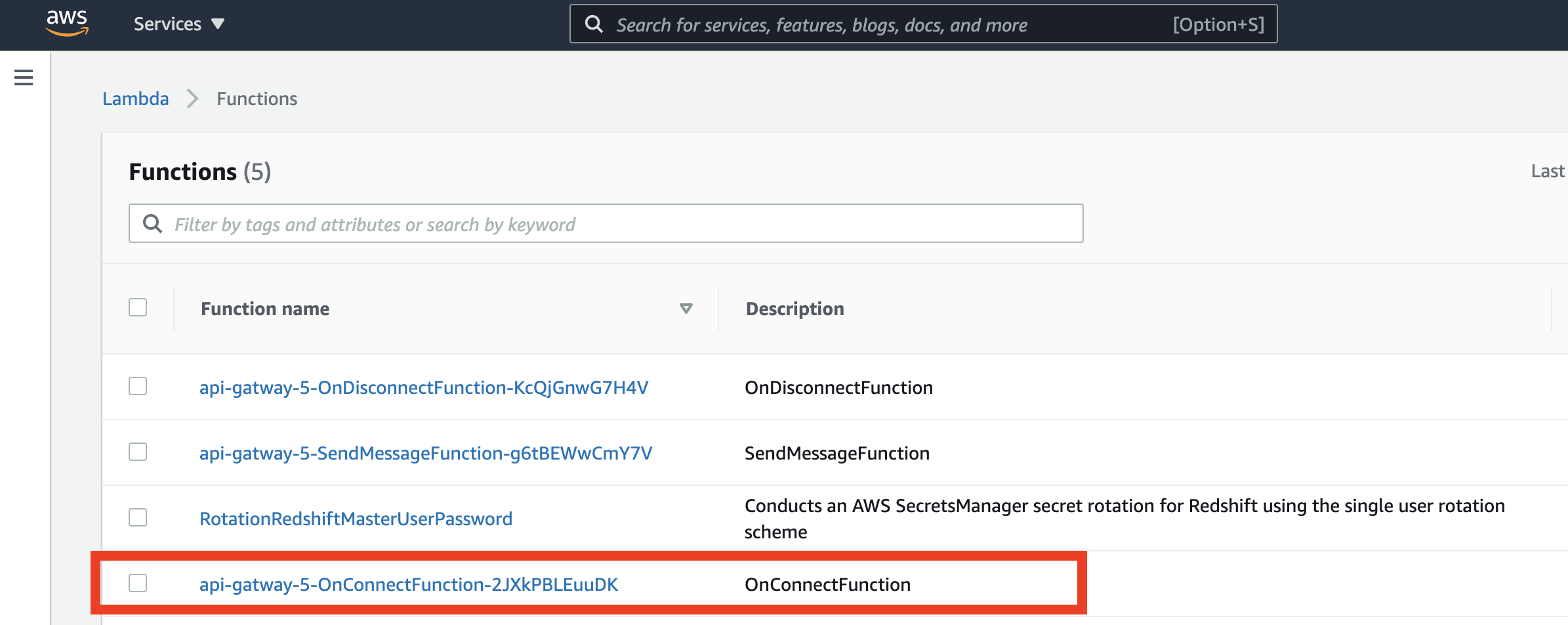 lambda function console